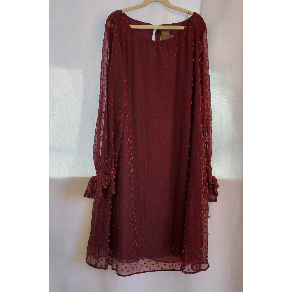 Taylor Dress Womens 8 Burgundy Red Polka-Dot Lace